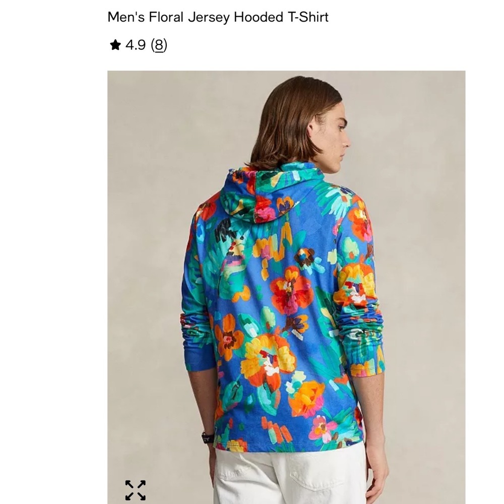 Polo Ralph Lauren Mens Blue Tropical Floral Print Long Sleeve Hooded T-Shirt M - Picture 12 of 12